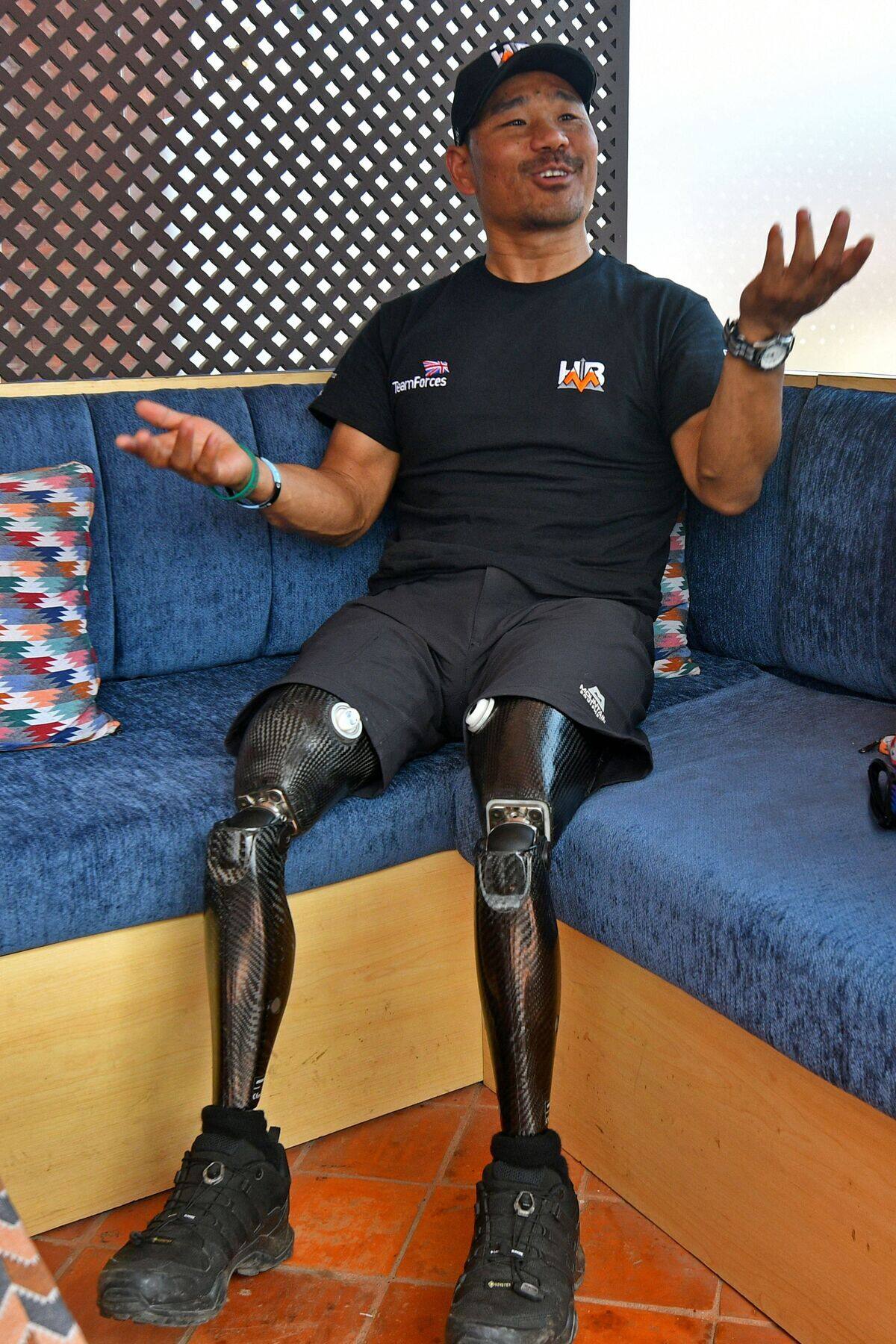 A double-legged Gurkha soldier on Mount Everest