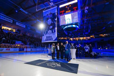 Doris Labonté saw her banner hoisted from the ceiling of the Sun Life Financial Coliseum in April 2022.