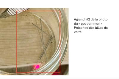 Retrato del acupunturista Gasan Askerow, multado con 30.000 dólares, en particular por utilizar agujas sucias en quebequenses. Al fondo, agujas contaminadas encontradas en su despacho durante la investigación del síndico de la Orden.