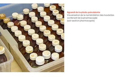 Retrato del acupunturista Gasan Askerow, multado con 30.000 dólares, en particular por utilizar agujas sucias en quebequenses. Al fondo, agujas contaminadas encontradas en su despacho durante la investigación del síndico de la Orden.