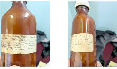 Retrato del acupunturista Gasan Askerow, multado con 30.000 dólares, en particular por utilizar agujas sucias en quebequenses. Al fondo, agujas contaminadas encontradas en su despacho durante la investigación del síndico de la Orden.