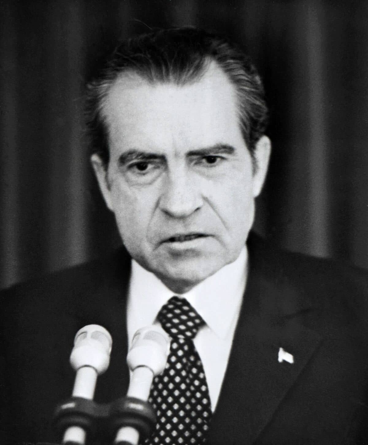This file photo taken on April 30, 1973 shows U.S. President Richard Nixon taking full responsibility for the Watergate scandal during a speech broadcast to the American people in Washington, DC.
