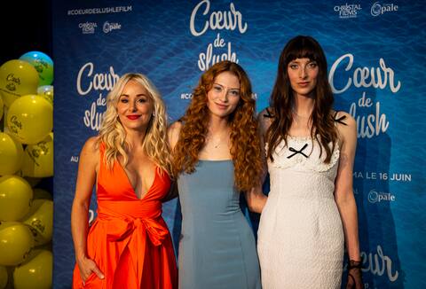 Filmmaker Mariloup Wolfe, screenwriter and author Sarah-Maude Beauchesne and actress Liliane Skelly, who plays the lead role in the film, at the premiere of Coeur de Slush at Théâtre Outremont on Tuesday in Montreal.