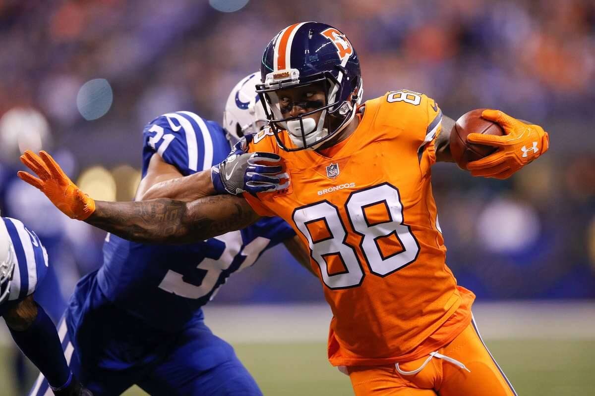 Le receveur des Broncos Demaryius Thomas en action contre les Colts en décembre 2017.