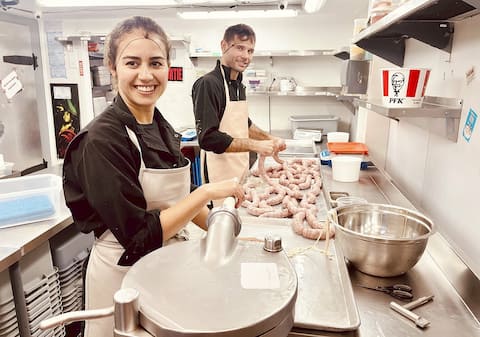 Kaltoum Joukaririd and his production workers have worked hard to keep up with the demand for these limited-edition sausages.