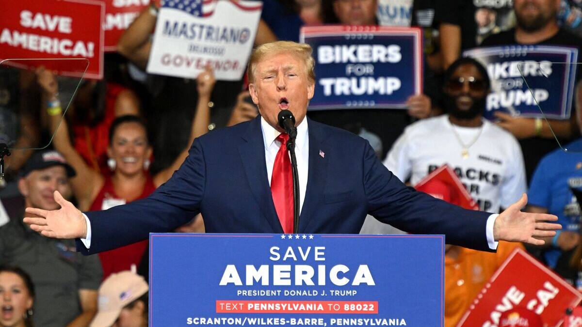 In front of his supporters, Trump called Biden an “enemy of the state.” In front of his supporters, Trump called Biden an “enemy of the state.”