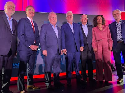 Interim Liberal leader Mark Tanguay during a press scrum on the last day of the PLQ General Assembly in the Promont.