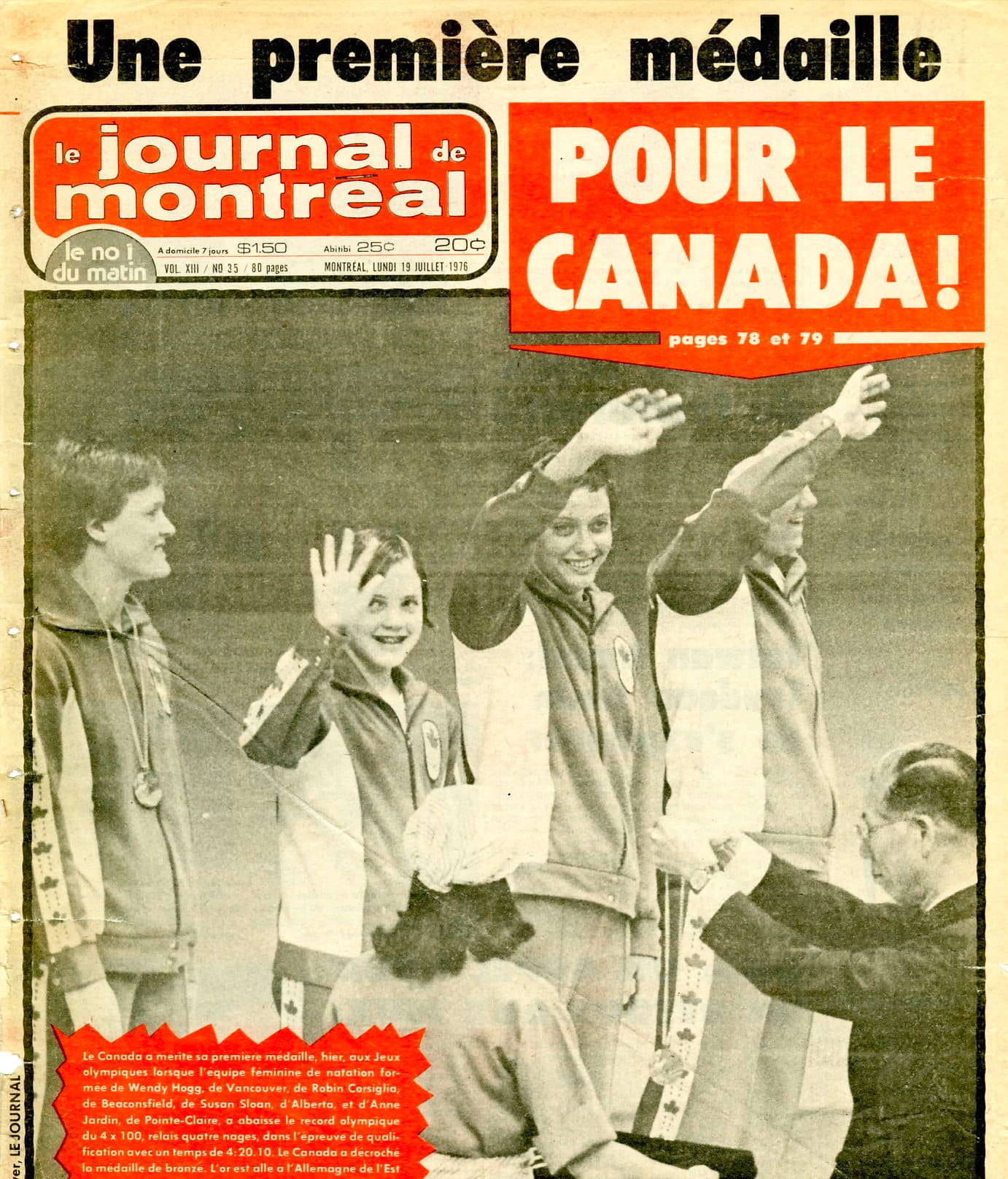 La une du Journal de Montréal du lundi 19 de julho de 1976 no final dos Jogos Olímpicos de Montreal.