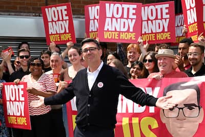 Andy Burnham on the eve of his election in Makerfield for the leadership of the Labor Party, June 18, 2026.