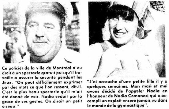 Vox pop au sujet de Nadia Comaneci publié dans «Le Journal de Montréal» durant les Jeux olympiques de 1976.