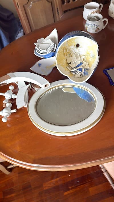 Vases were destroyed at the home of Carlos Burgues.