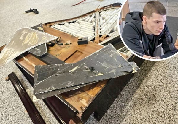 Billy Donais-Cadieux (en mortaise) a tenté d'importer 62,7 kg de cocaïne dissimulé dans un piano à queue.