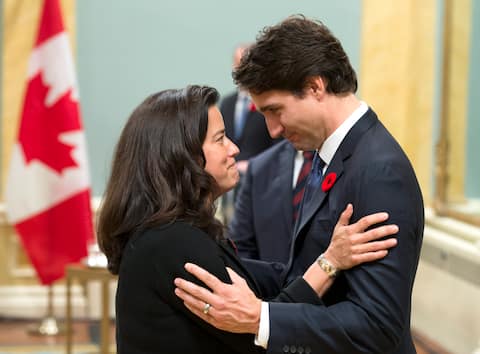 Jodie Wilson-Rebold when sworn in with Justin Trudeau in 2015.