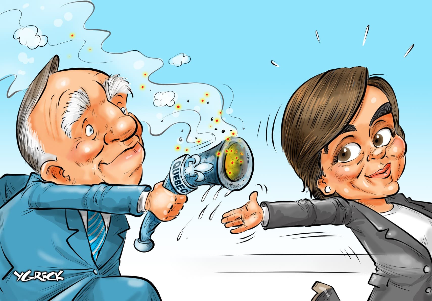 La caricature d'Ygreck en vidéo: le passage du flambeau entre François Legault et Christine Fréchette