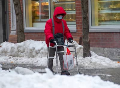 On the left, a customer stocking up on toilet paper at Costco on March 13, 2020. On the right, seniors received wishes for their 90th birthday through their home window on March 23, 2020... confinement required.