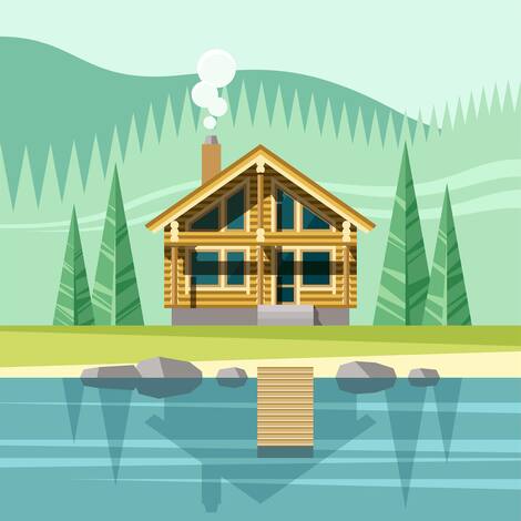 Casa de madera chalet eco casa - vector ilustración plana. Casa de madera chalet eco casa - vector ilustración plana.
