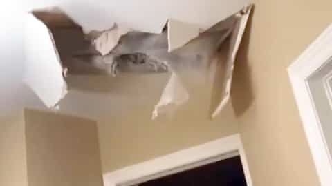 One of the holes in the chalet roof.