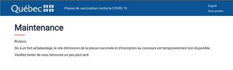 Vingt-quatre heures après son ouverture, la page d’inscription au concours vaccinal affichait toujours une mise en garde prévenant des difficultés causées par l’achalandage élevé.