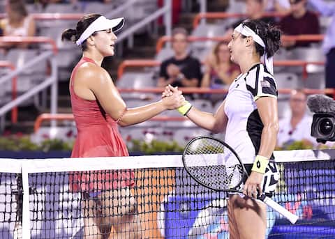 At the end of the match Bianca congratulated Andres on his opponent Ones Jaber.