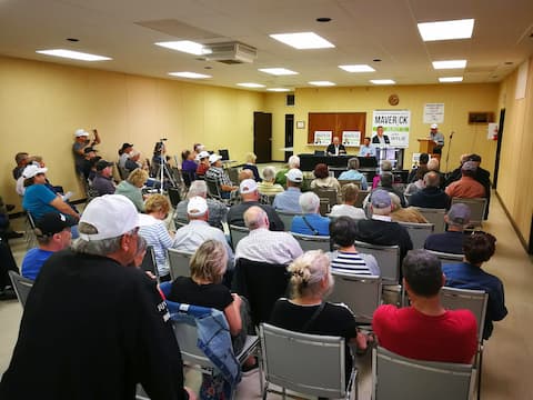 Josh Wiley spoke with his Maverick party supporters at a rally on Wednesday night.