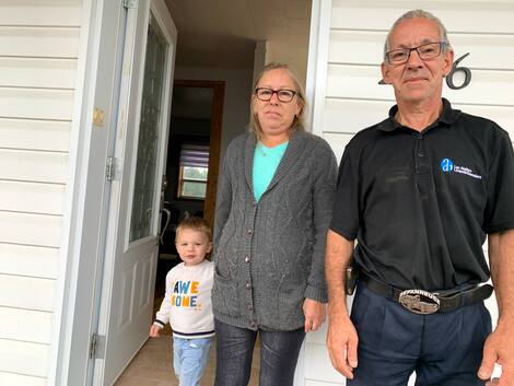 x Nelson Murray and Sarah Blanchett are with their grandson Liam. These Saint-Paule residents are concerned that David Cote may still be hiding in the nearby woods.