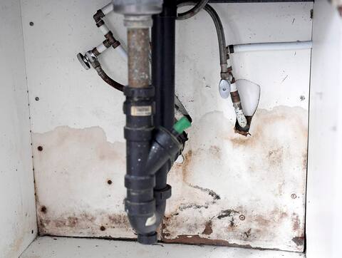 Water flowed under the sink.