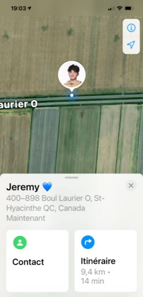 jeremy L’application avec laquelle Mme Graveline localisait son fils au moment où il était immobile en bordure de la route et que sa photo ne bougeait plus depuis plusieurs minutes.