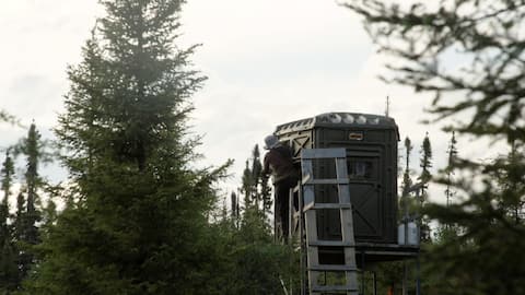 Les caribous sont surveillés de cette tour d'observation au minimum 4 heures par jour.