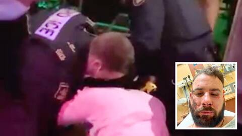 On the videos shared on social networks, we see the SPVQ agents attempting to control Jean-Philippe St-Laurent (mortise) by hitting him several times, on November 26, 2021, at the Portofino de Sainte-Foy.