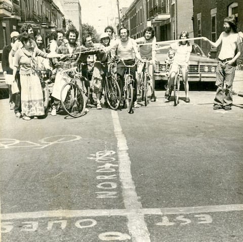 The inauguration of an “illegal” bike path painted overnight in Montreal.