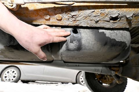 Bay. Boisewort'un kamyonundaki benzini emmek için bir delik açıldı.