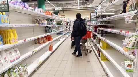 Julien has found it harder to get cleaning supplies, as seen in these empty shelves he photographed in a Moscow grocery store.