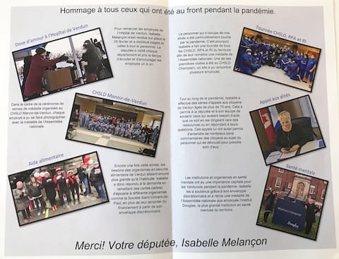 Leaflets praising the achievements of MP Melloncon were scattered around the church.