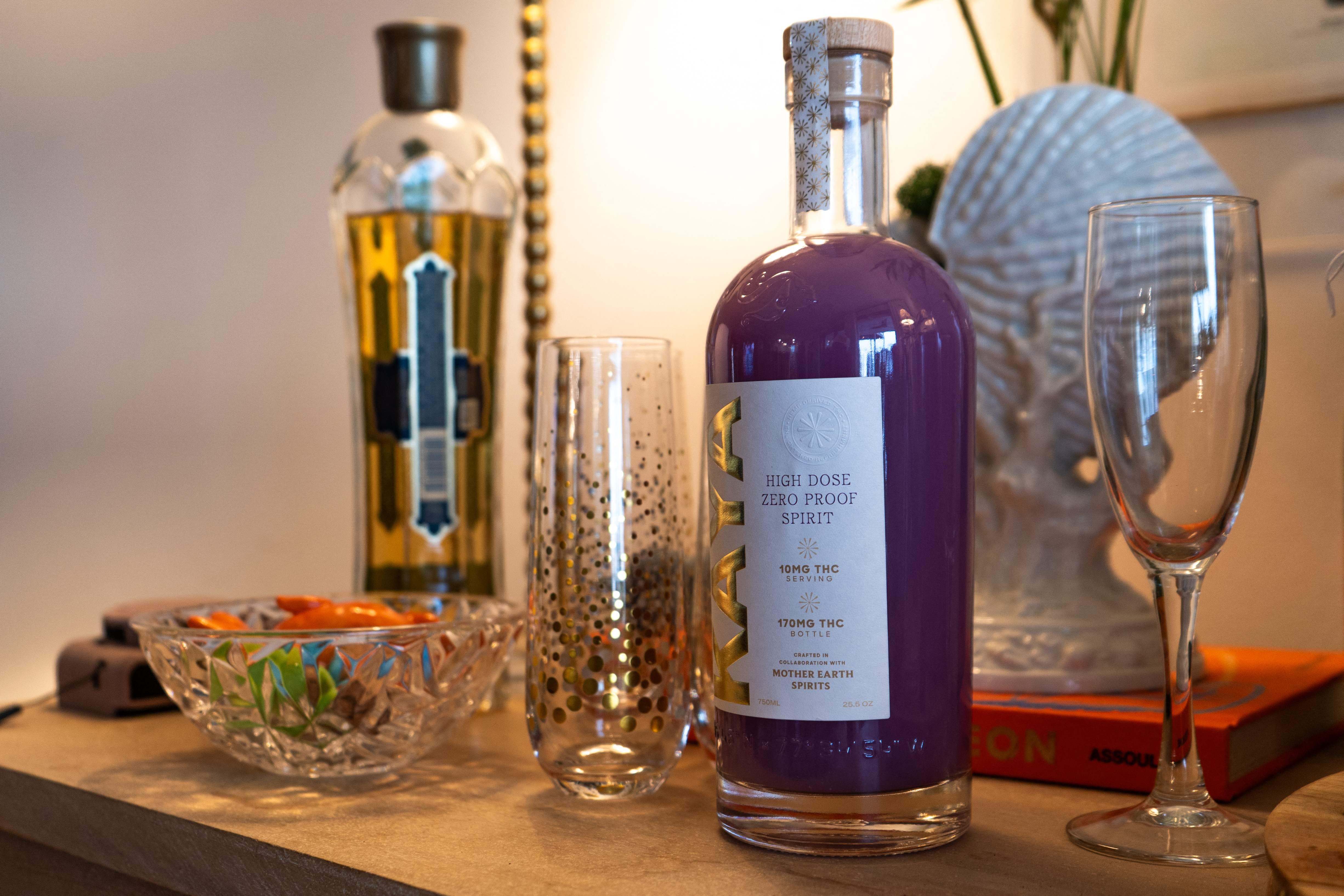 A bottle of THC-infused Kaya beverage sits on a table in Atlantic Beach, North Carolina, on June 13, 2026.