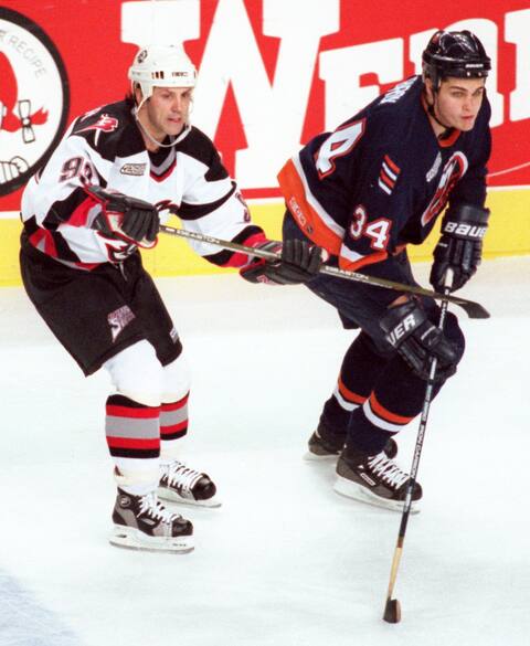 Matthew Brown on the right while playing with the New York Islanders on March 12, 2000.
