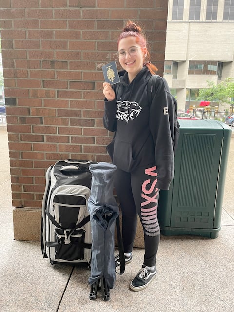 Ellie Peruch received her passport on Tuesday. Two and a half hours before her flight.