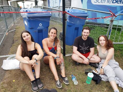 Marianne Carriere, Emilie Beaulieu, Rebecca Therrien and Marc-Frédéric Fiset are queuing at Plains, but can't get their water supply.
