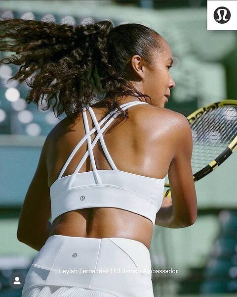 The tennis player is seen here in an ad for Lululemon clothing.