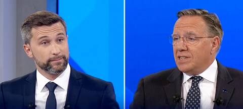 Quebec Solidaire co-representative Gabriel Nadeau-Dubois and Premier François Legault during a face-to-face exchange on September 15.