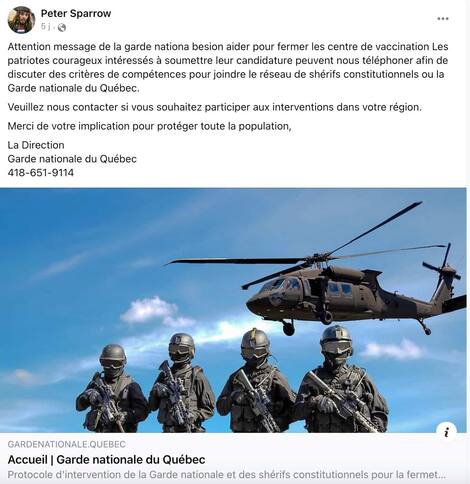 Quebec National Guard Call for National Guard of Quebec recruitment on social networks