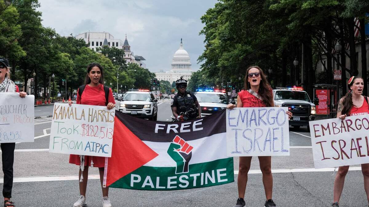 EN IMAGES | Des milliers de manifestants contre Netanyahu près du Congrès américain