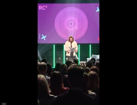 The comedian PO. Forget in front of the audience of Radio-Canada executives.