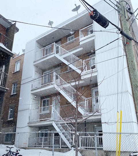 The building where Saturday's armed attack took place on rue Camille in Lachine.