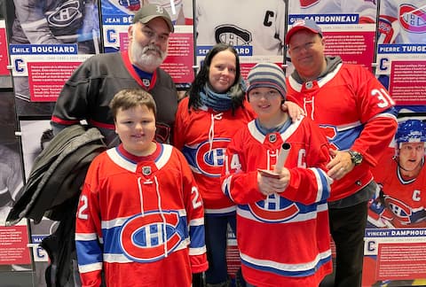 Dany Ruccolo, Annie Martineau, Daniel Martineau and youngsters Gabriel and Eloan Ruccolo attended the Canadiens skills competition at the Bell Centre.