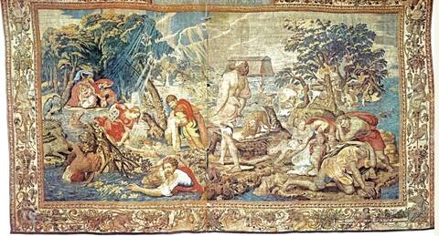 Ten gobelin ze złota, srebra, jedwabiu i wełny, wykonany w 1551 roku, jest częścią jednego ze skarbców.