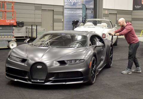 One of the two Bugatti exhibited at the Salon, 16-cylinder engine and four turbos.