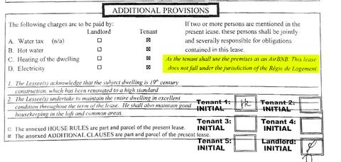 It can be read in English as a highlight of the lease, which was filed as evidence that Airbnb had a short-term rental intent.