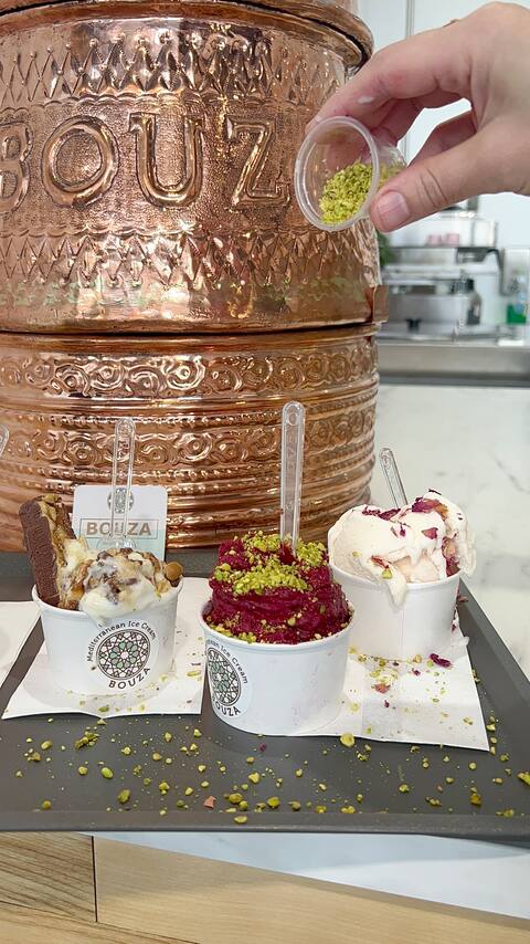 Three ice creams from Bouza: Lotus, Snickers and Cherry.