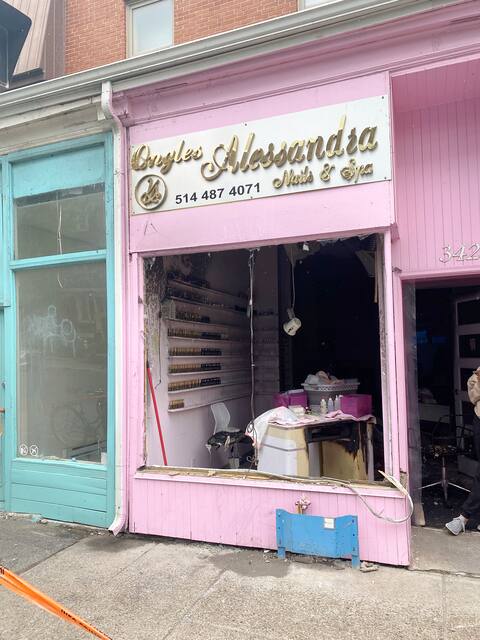 A window of Ongles Alessandra beauty salon was smashed in a fire that completely destroyed the business in Westmount on Wednesday morning.