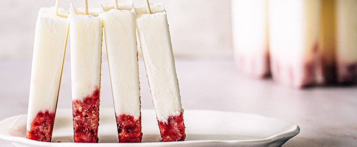 Yogurt, strawberry, basil and olive oil popsicles!